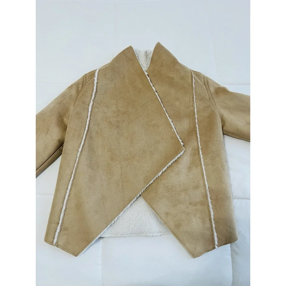 Gap Kids Girls Sherpa Jacket Beige Long Sleeve Open‎ Front Fleece Lined S 4-7Yrs